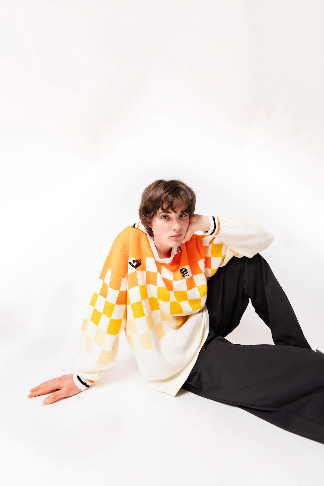 KNITTING CHECKRD SOCCER JERSEY (OFF WHITE)