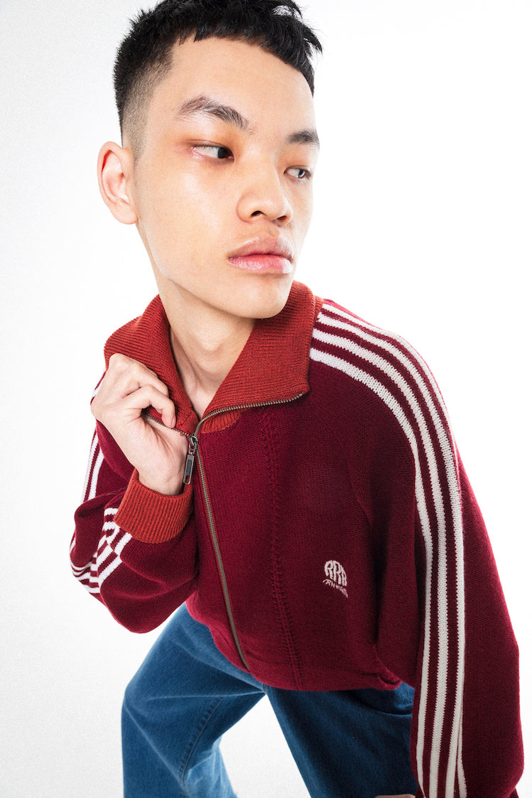 KNITTED TRACK JACKET (WINE RED)