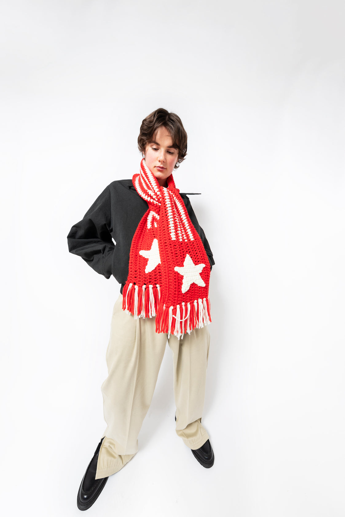 HAND KNITTED CROCHET SCARF (RED)