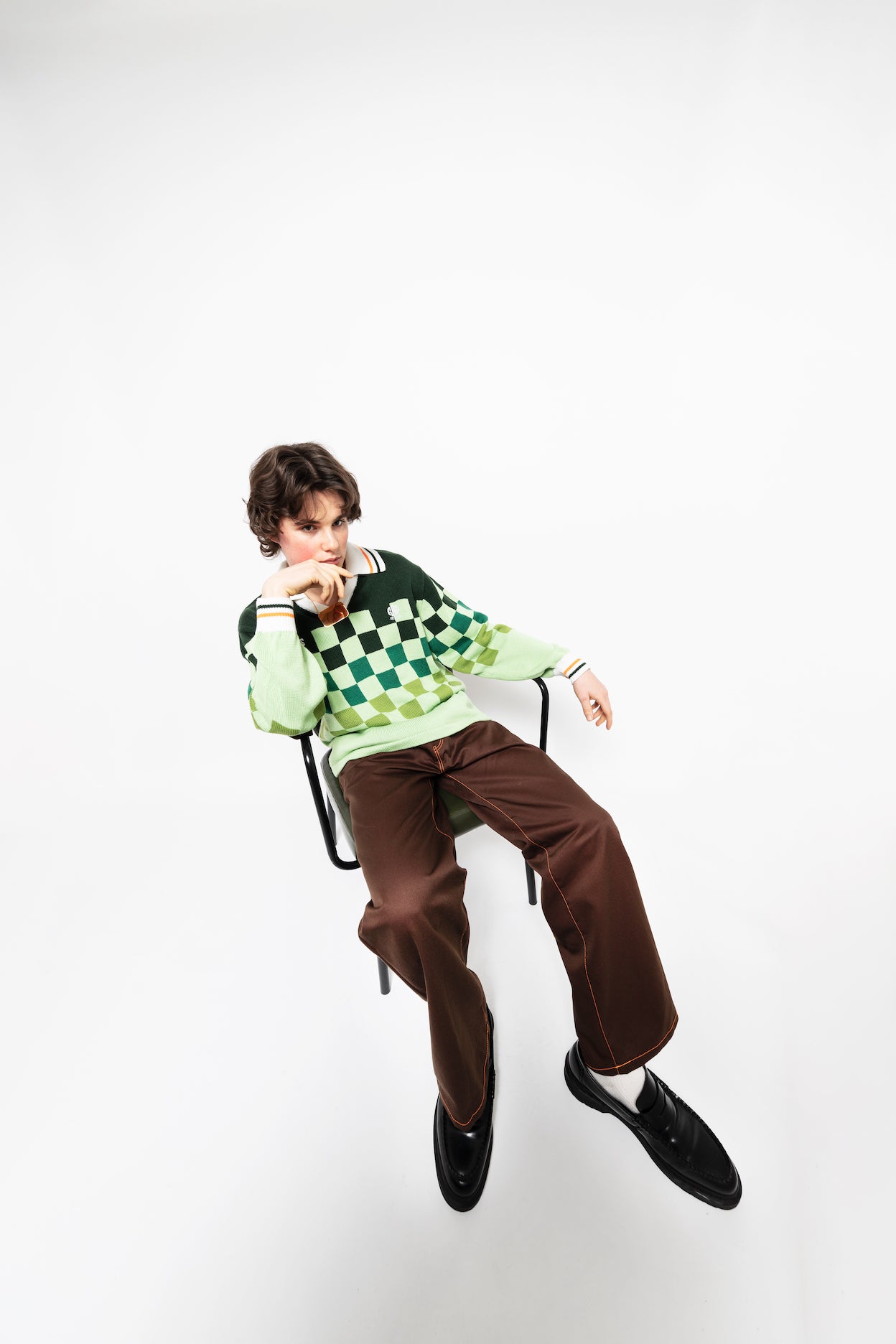 KNITTING CHECKRD SOCCER JERSEY (LIGHT GREEN)