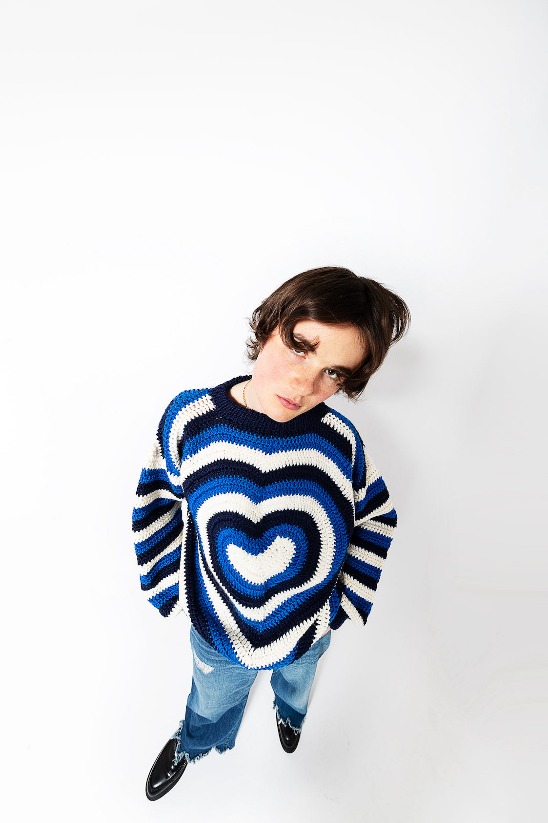 Heart Hand Knitted Sweater (NAVY)