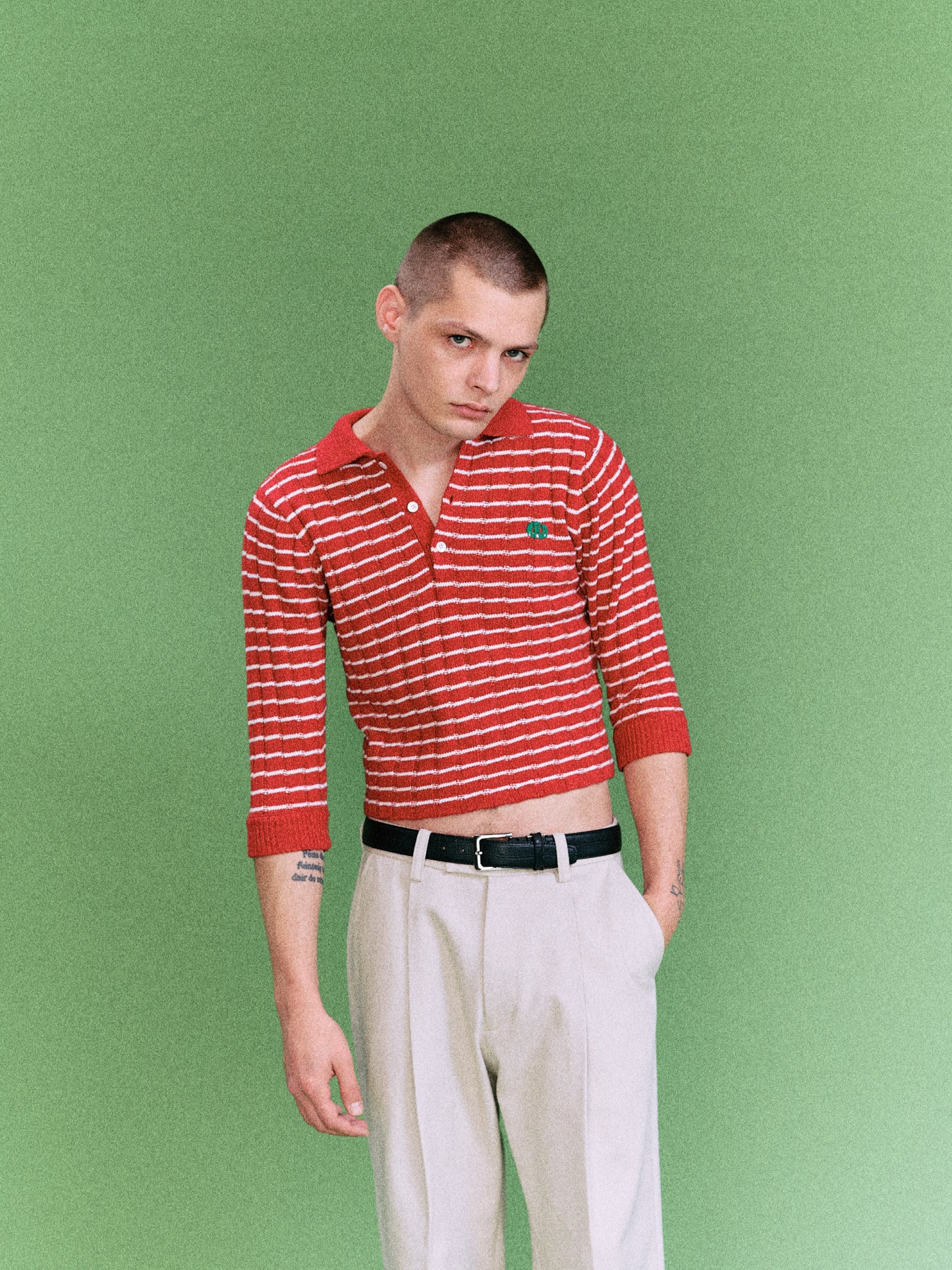 KNITTED CROPPED POLO SHIRT (RED)
