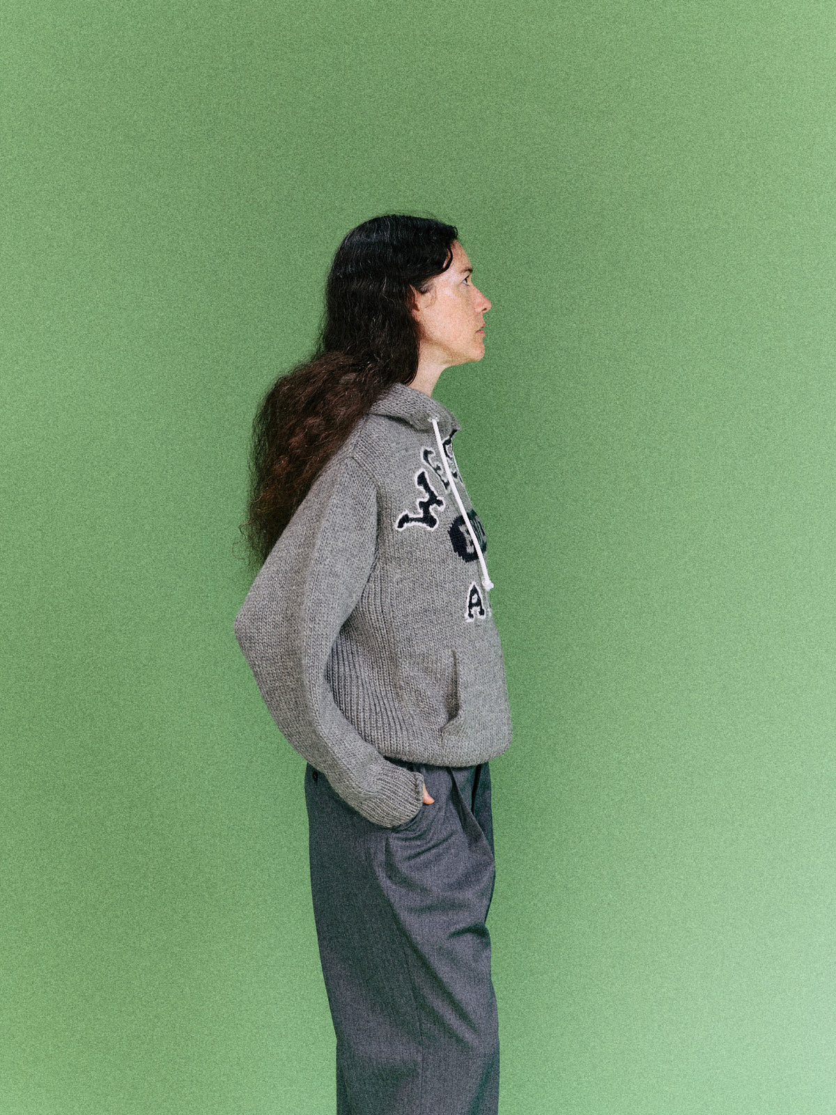 HOME MADE KNITTING ZIP HOODIE (GRAY)