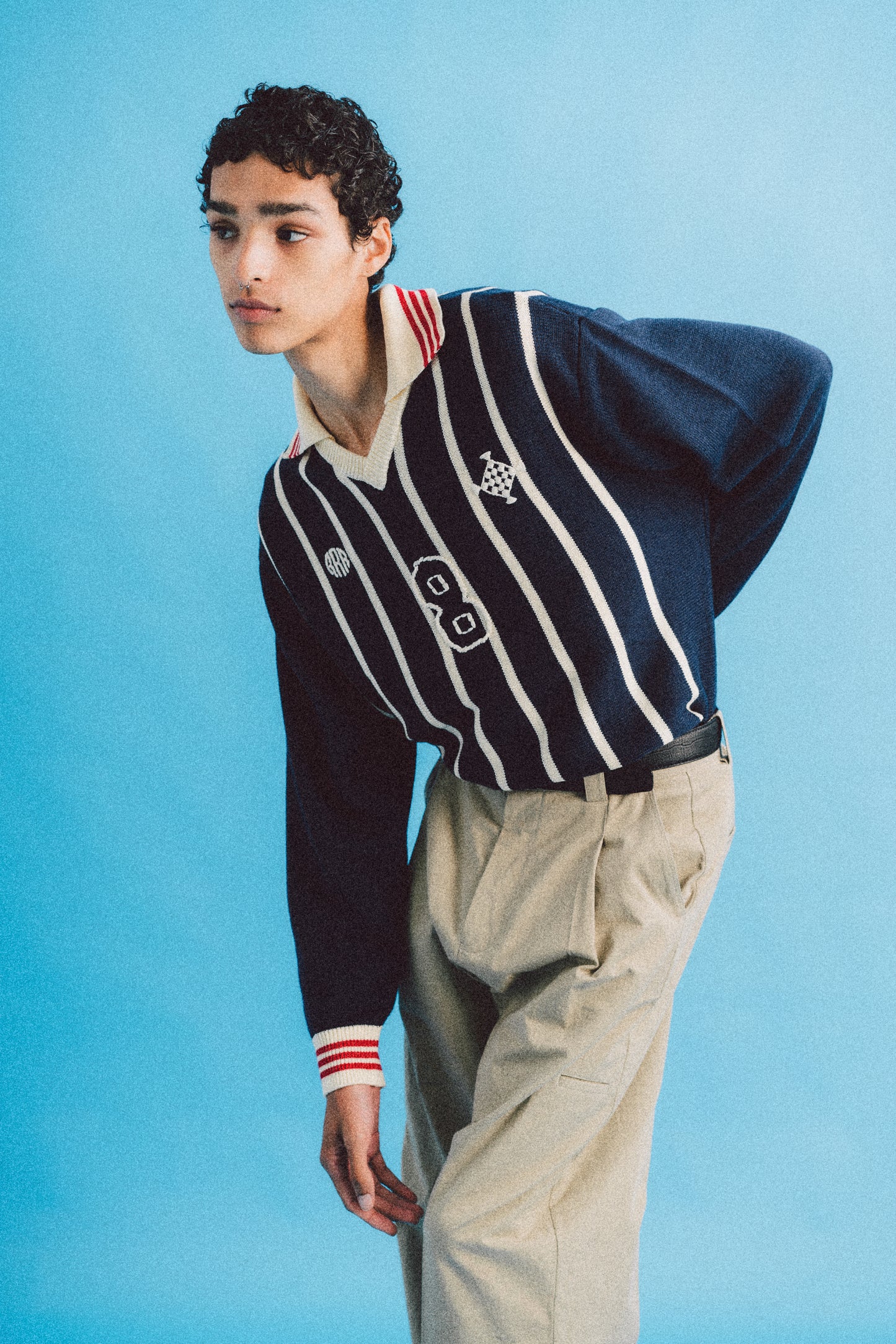 KNITTING LONG SLEEVE SOCCER JERSEY (NAVY)