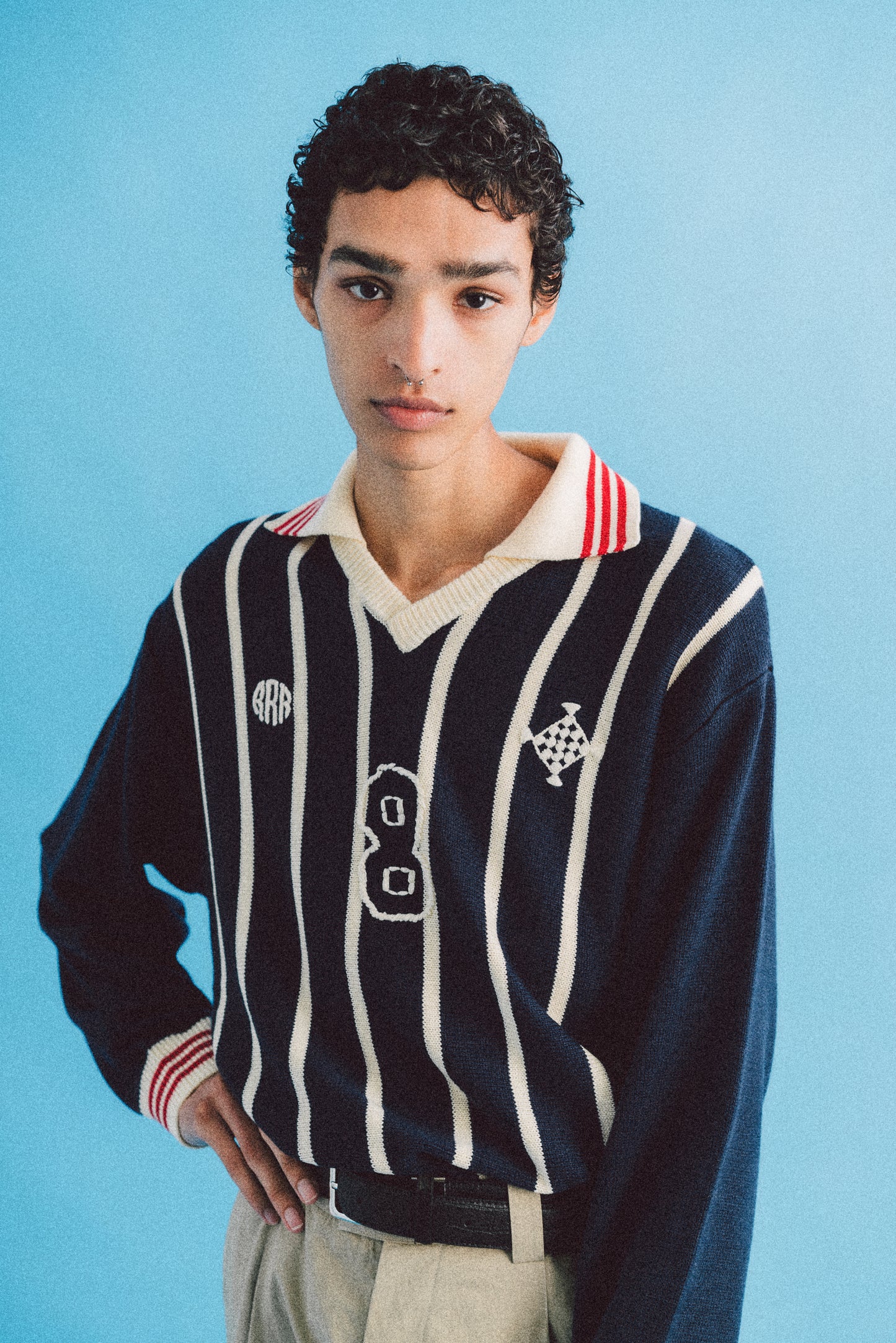 KNITTING LONG SLEEVE SOCCER JERSEY (NAVY)