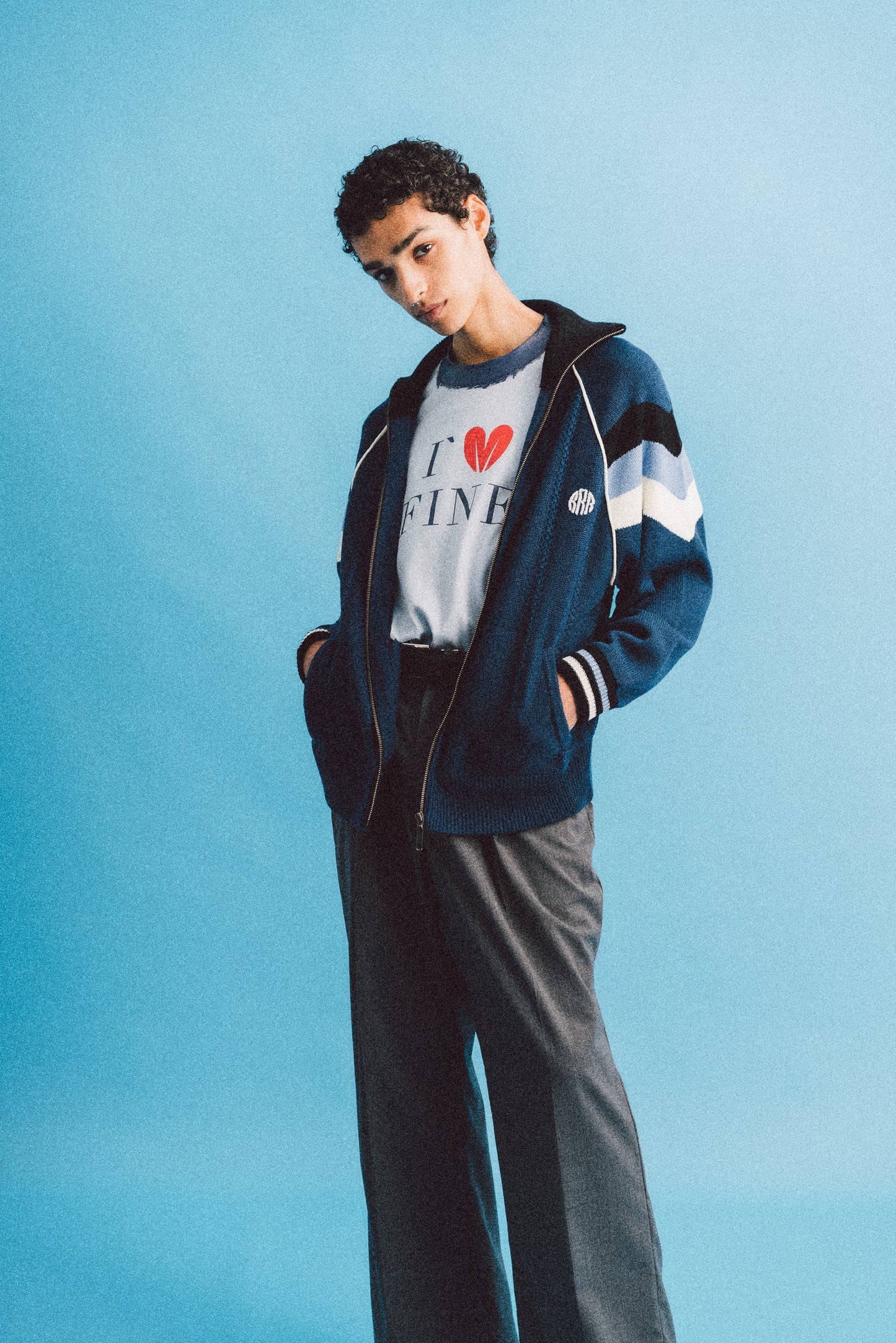 KNITTING TRACK JACKET (NAVY)