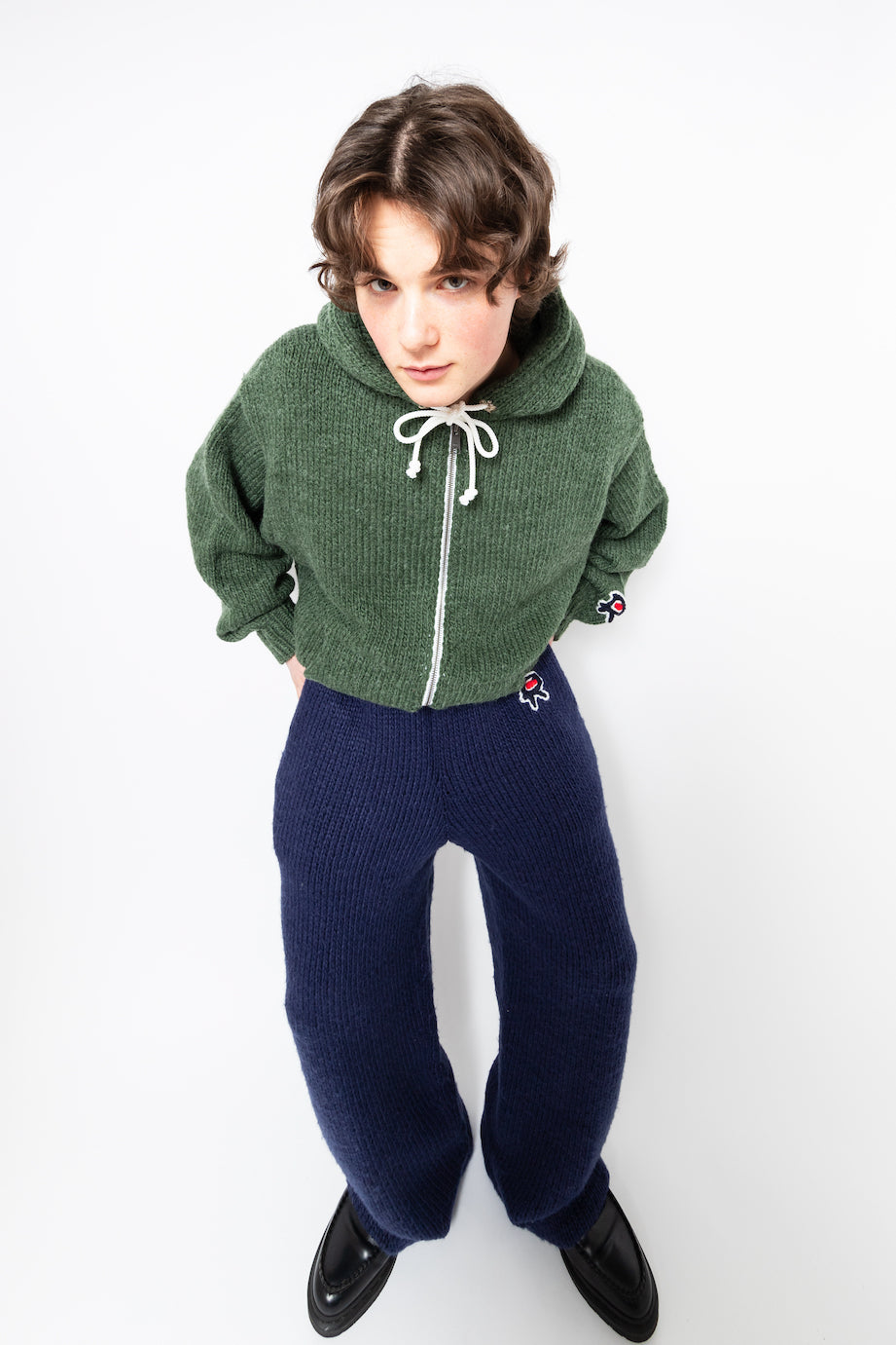 HAND KNITTED ZIP HOODIE (FOREST GREEN)