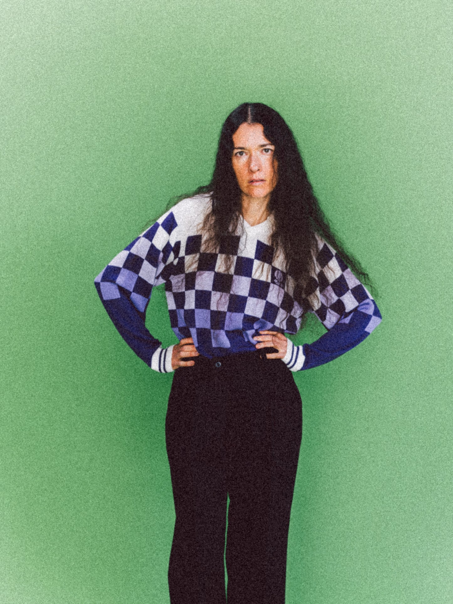 KNITTING CHECKERED GAME SHIRT (PURPLE)
