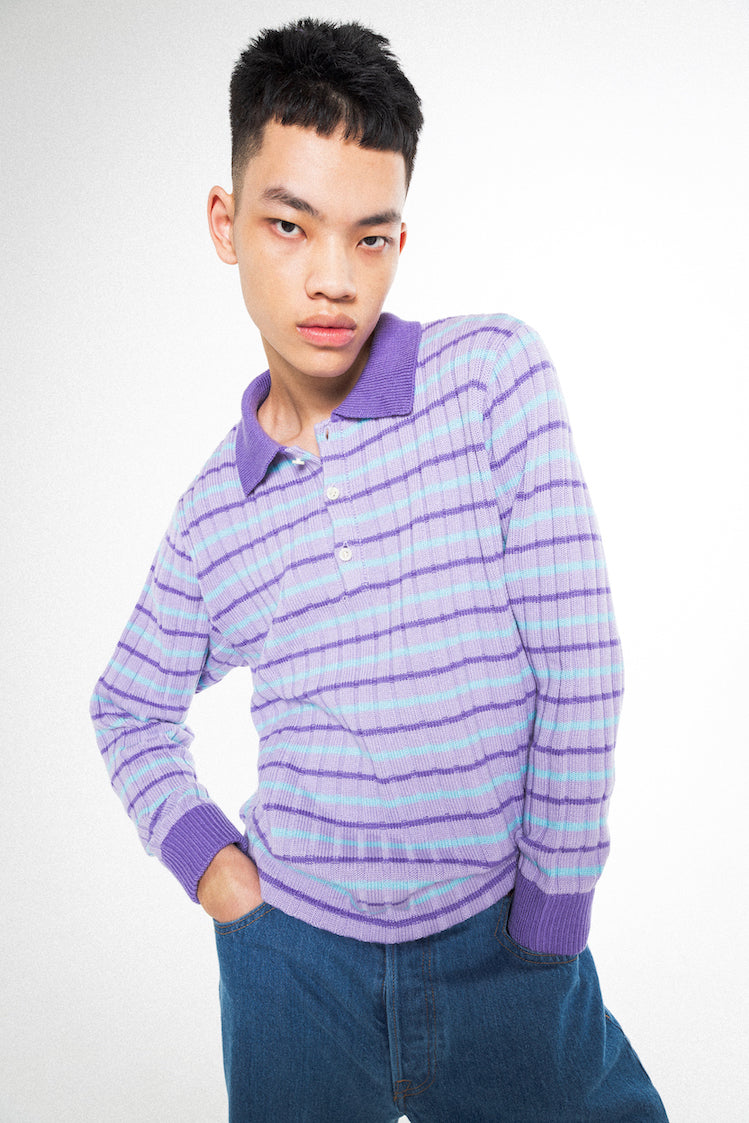 RIBBED KNIT POLO SHIRT (LIGHT PURPLE)