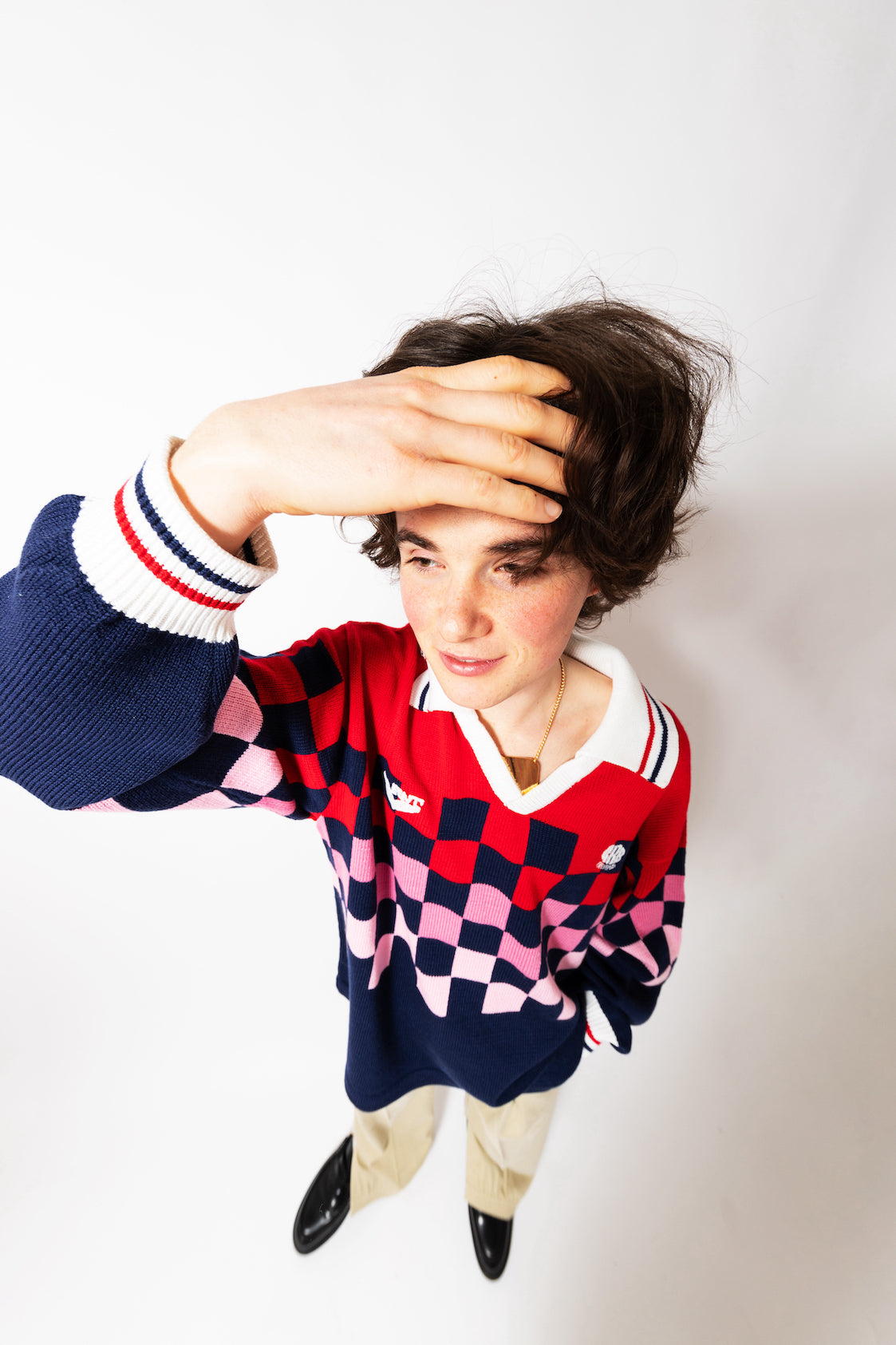 KNITTING CHECKRD SOCCER JERSEY (NAVY)