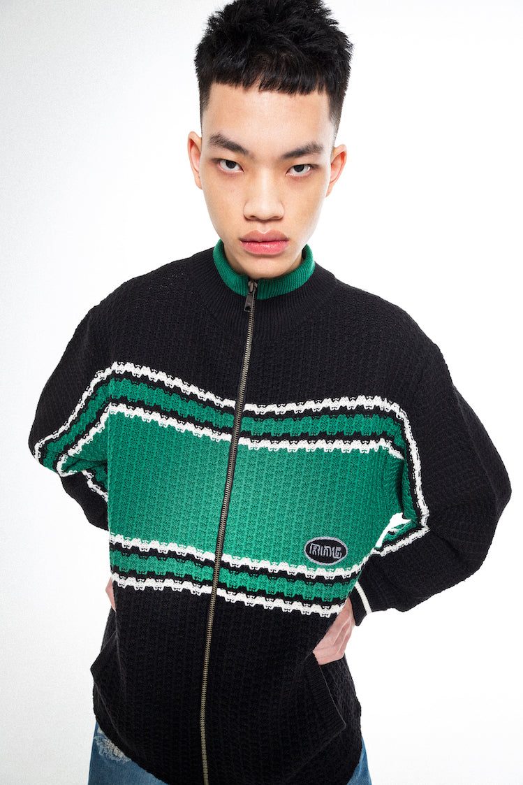 KNITTED FULL ZIP JACKET (GREEN)