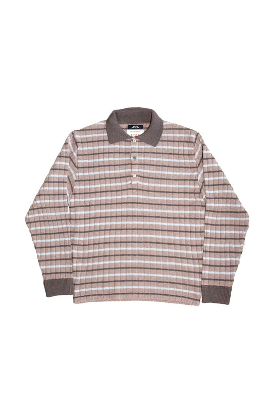 RIBBED KNIT POLO SHIRT (BEIGE)