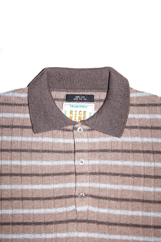 RIBBED KNIT POLO SHIRT (BEIGE)