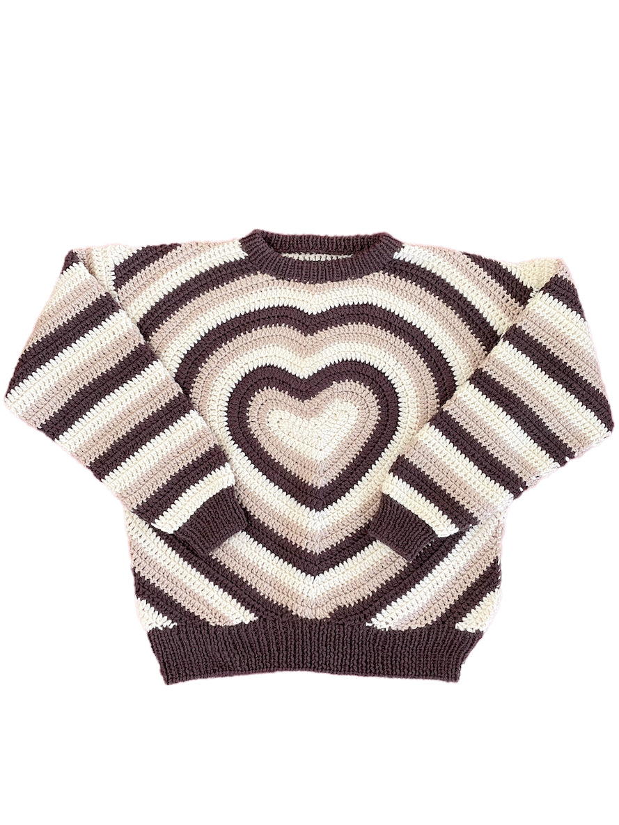Heart Hand Knitted Sweater (BROWN)