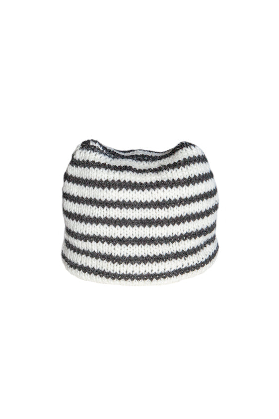 HAND KNITTED STRIPED BEANIE (BLACK)