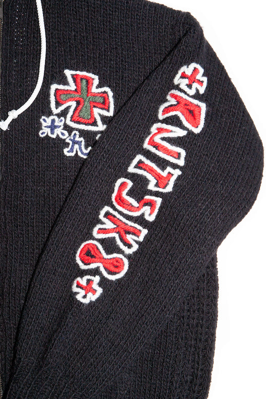 HAND KINITTED SK8 ZIP HOODIE (BLACK)