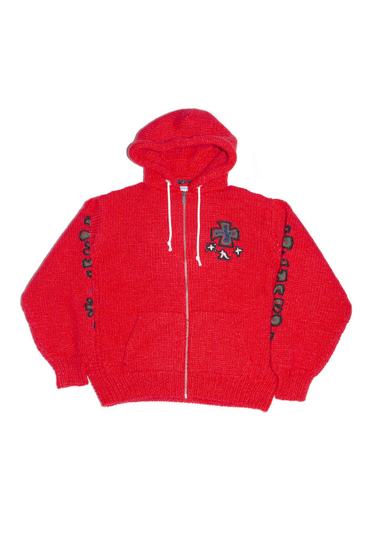 HAND KINITTED SK8 ZIP HOODIE (RED)