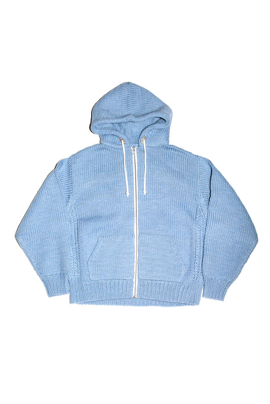 HAND KINITTED ZIP HOODIE (LIGHT BLUE)
