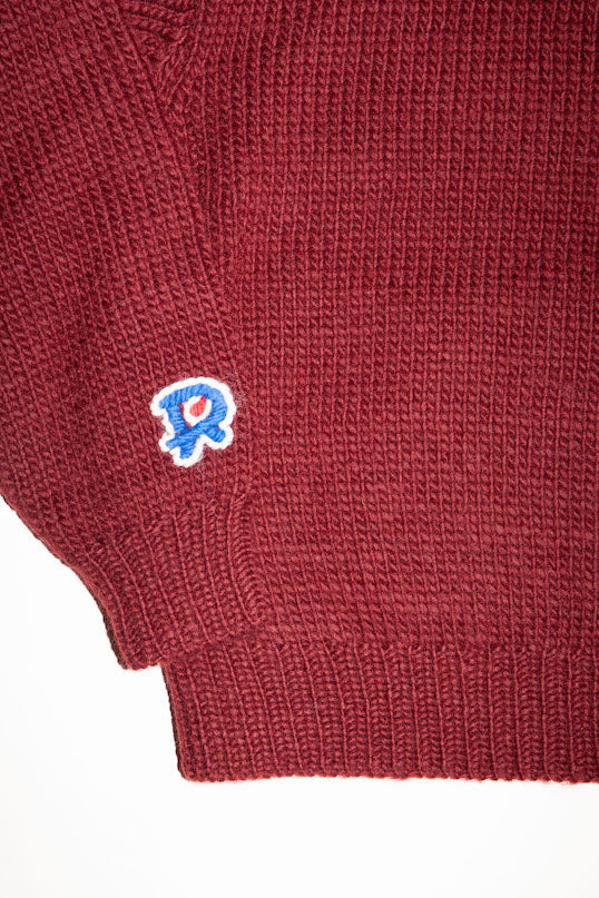 HAND KINITTED ZIP HOODIE (WINE RED)