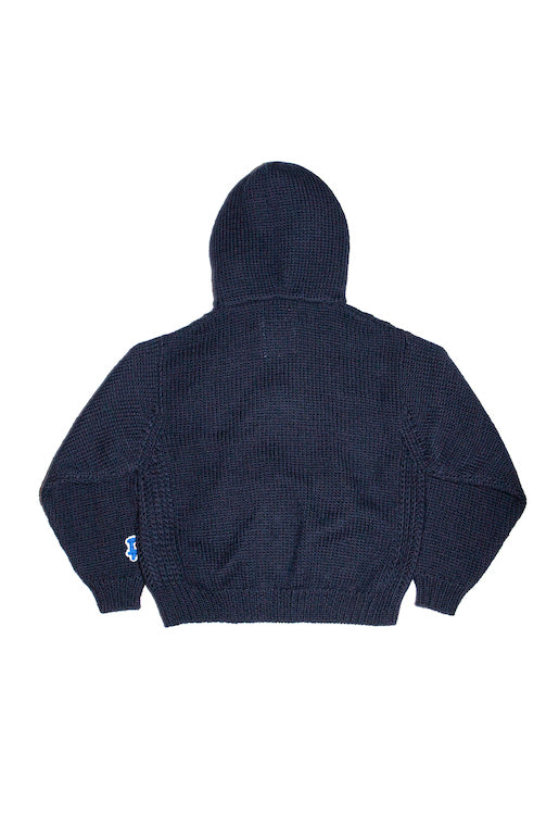 HAND KINITTED ZIP HOODIE (DARK NAVY)