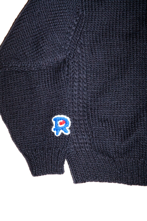 HAND KINITTED ZIP HOODIE (DARK NAVY)