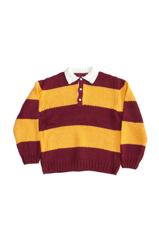HAND KNITTING RUGBY SHIRT (WINE RED)