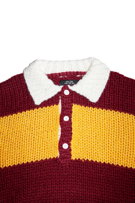 HAND KNITTING RUGBY SHIRT (WINE RED)