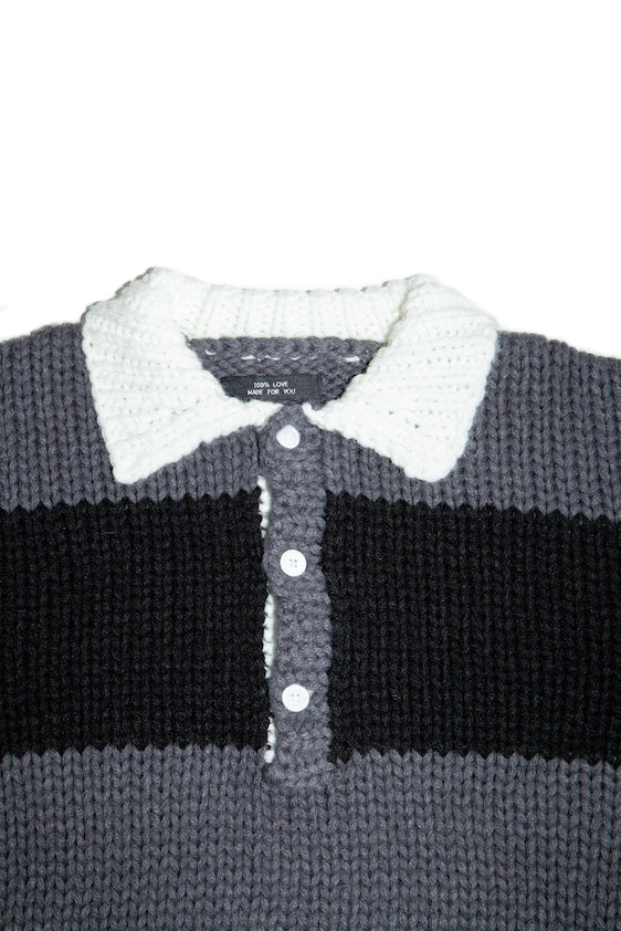 HAND KNITTING RUGBY SHIRT (DARK GRAY)