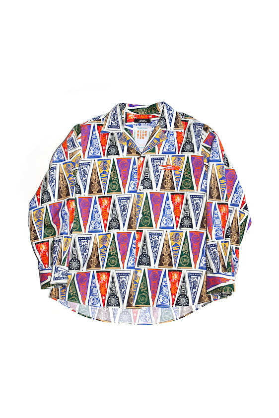 COLLEGE PENNANT OPEN COLLAR SHIRT (OFF WHITE)