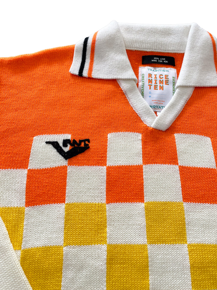 KNITTING CHECKRD SOCCER JERSEY (OFF WHITE)