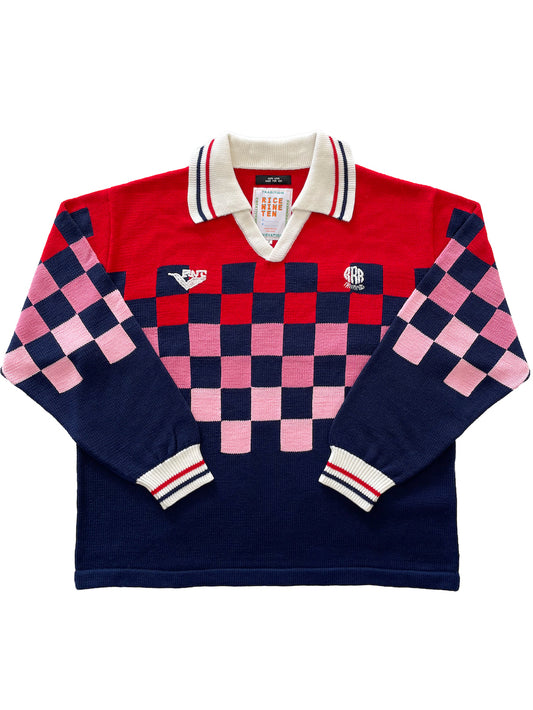 KNITTING CHECKRD SOCCER JERSEY (NAVY)