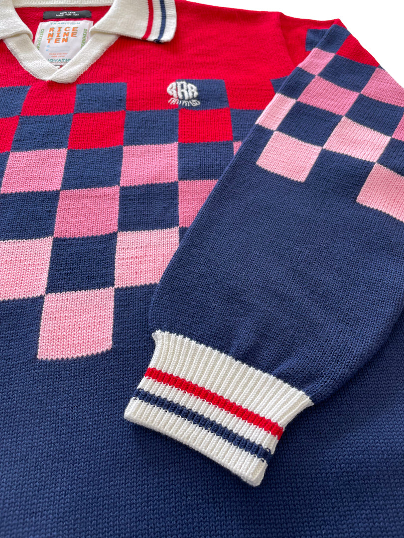 KNITTING CHECKRD SOCCER JERSEY (NAVY)
