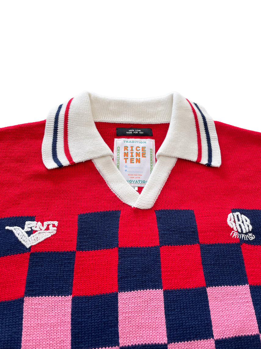 KNITTING CHECKRD SOCCER JERSEY (NAVY)