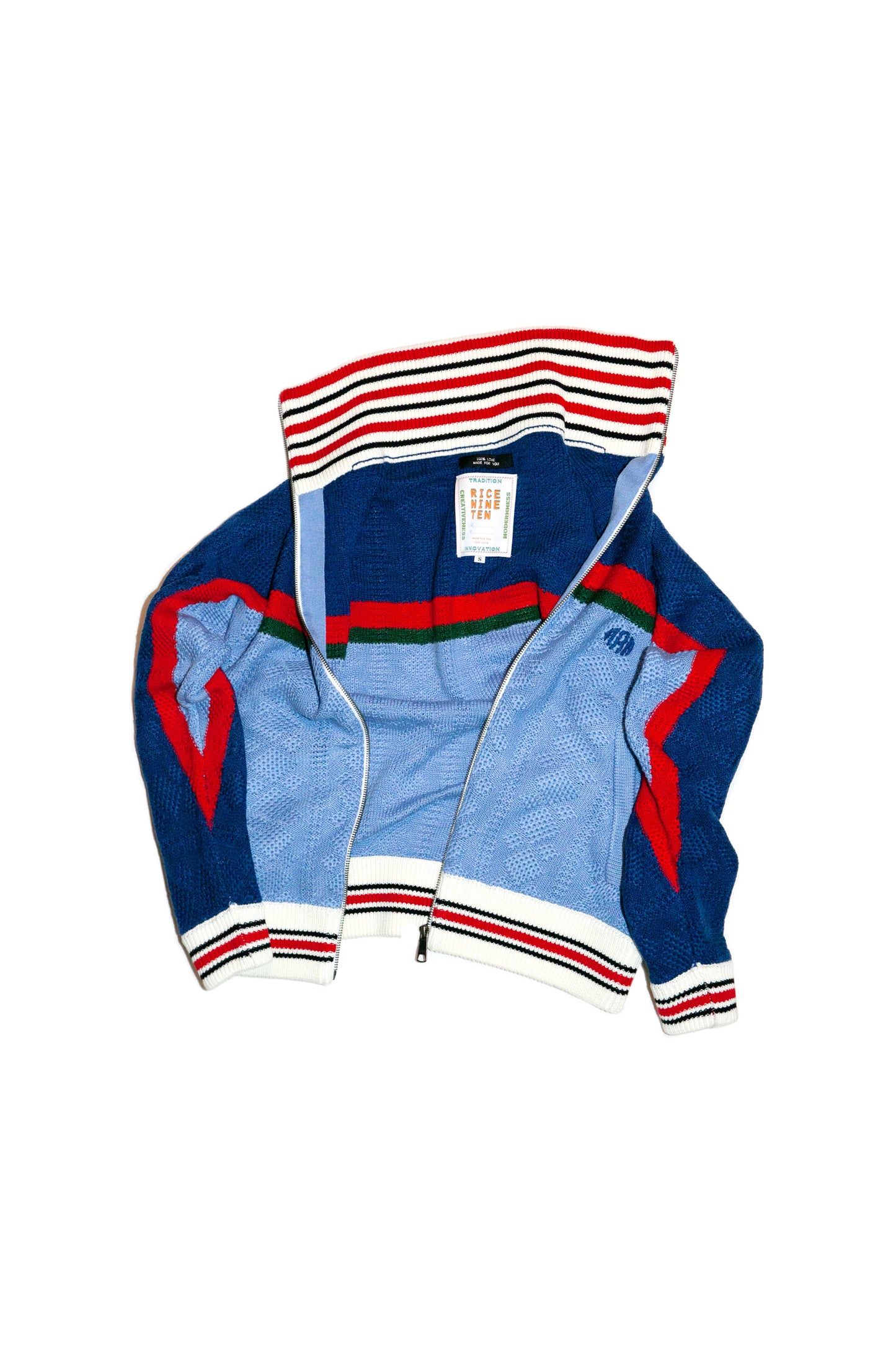 MULTICOLOR KNITTED TRACK JACKET (NAVY BLUE)
