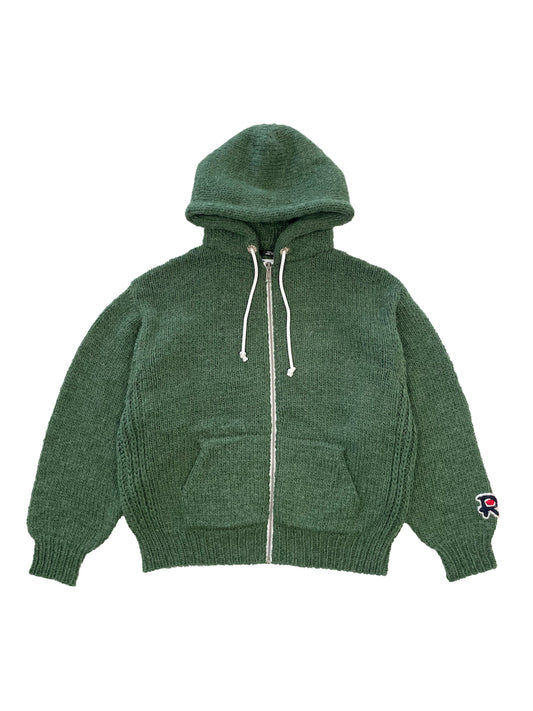 HAND KNITTED ZIP HOODIE (FOREST GREEN)
