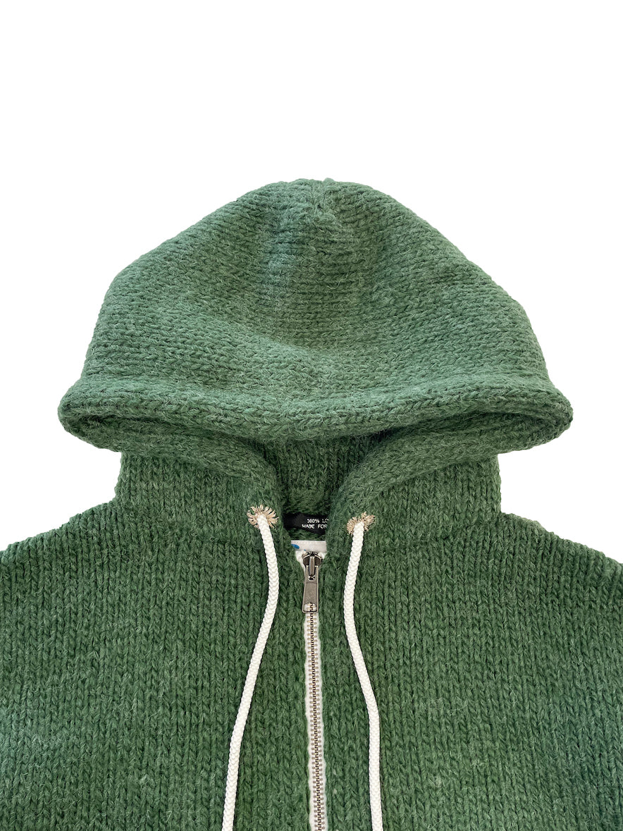 HAND KNITTED ZIP HOODIE (FOREST GREEN)