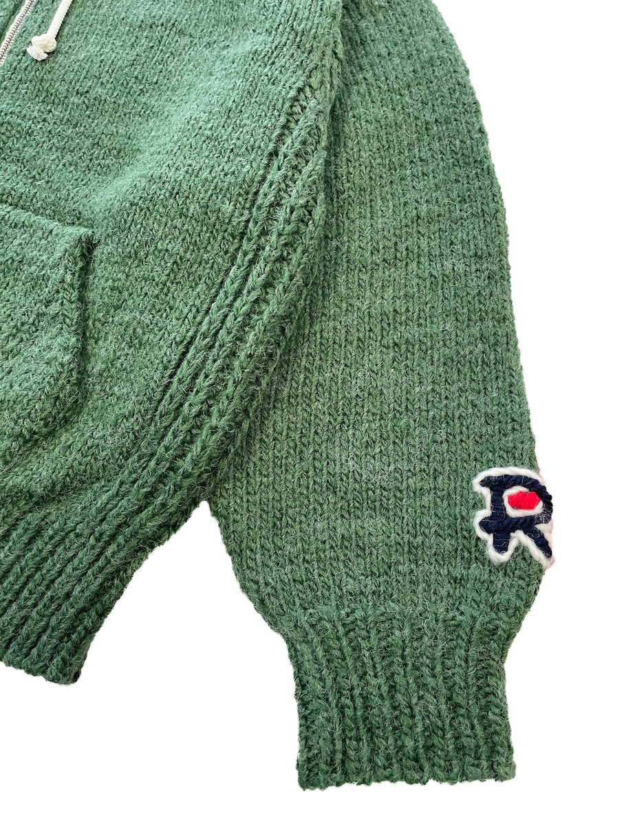 HAND KNITTED ZIP HOODIE (FOREST GREEN)