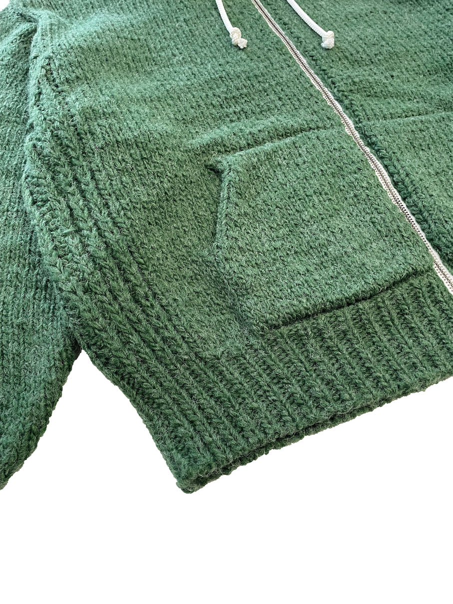 HAND KNITTED ZIP HOODIE (FOREST GREEN)