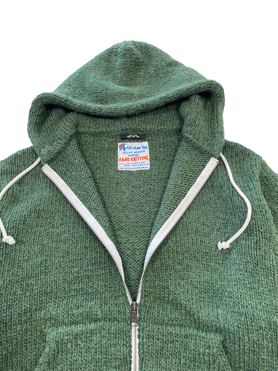 HAND KNITTED ZIP HOODIE (FOREST GREEN)