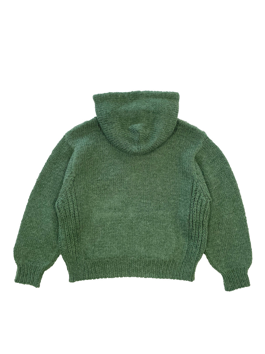 HAND KNITTED ZIP HOODIE (FOREST GREEN)