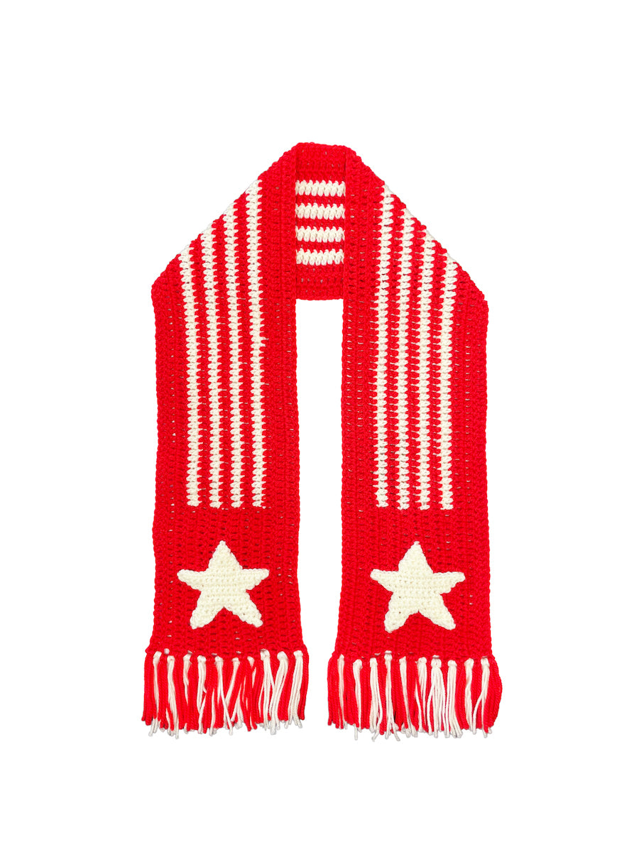 HAND KNITTED CROCHET SCARF (RED)