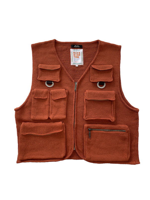 KNITTED FISSHING VEST (TERRACOTTA)
