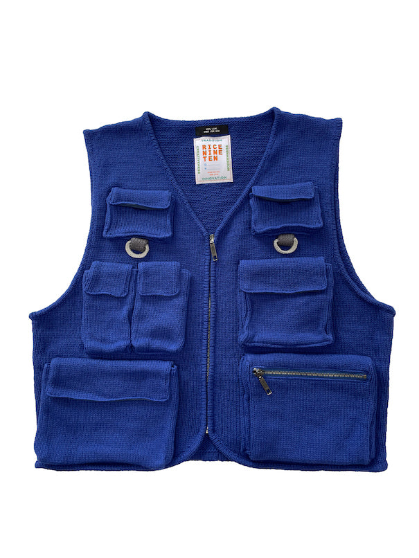 KNITTED FISSHING VEST (BLUE)