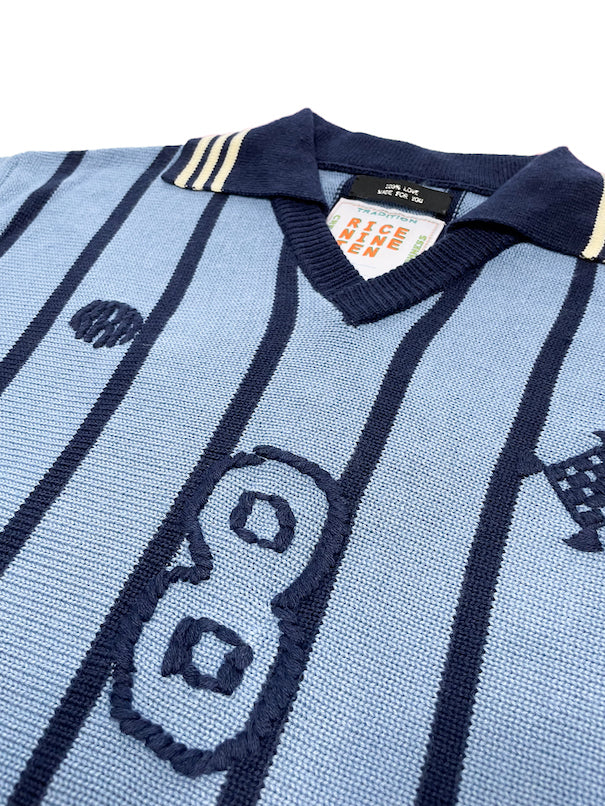 KNITTING LONG SLEEVE SOCCER JERSEY (SAX BLUE)