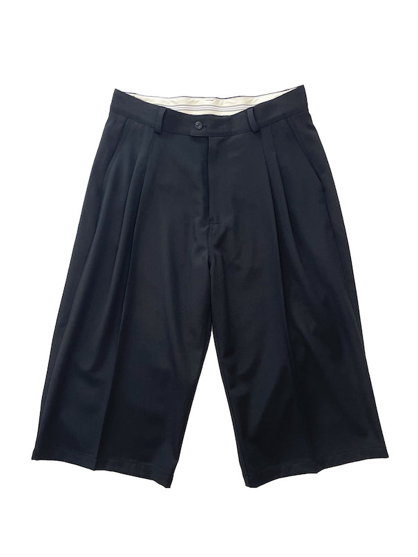 THREE QUARTER WOOL 2TUCK TROUSERS (BLACK)