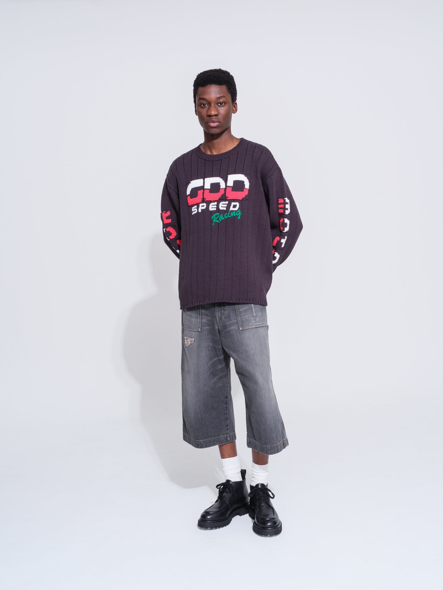 KNITTED RACING SWEATER (BLACK)