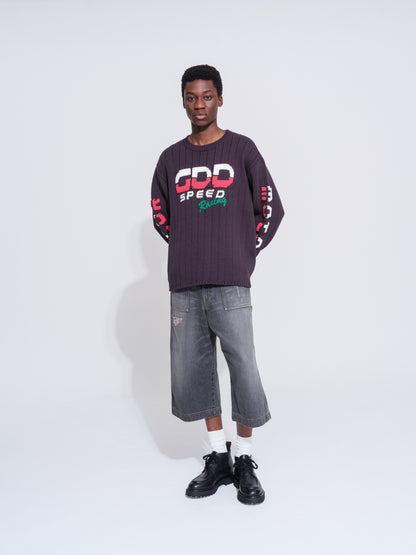 KNITTED RACING SWEATER (BLACK)