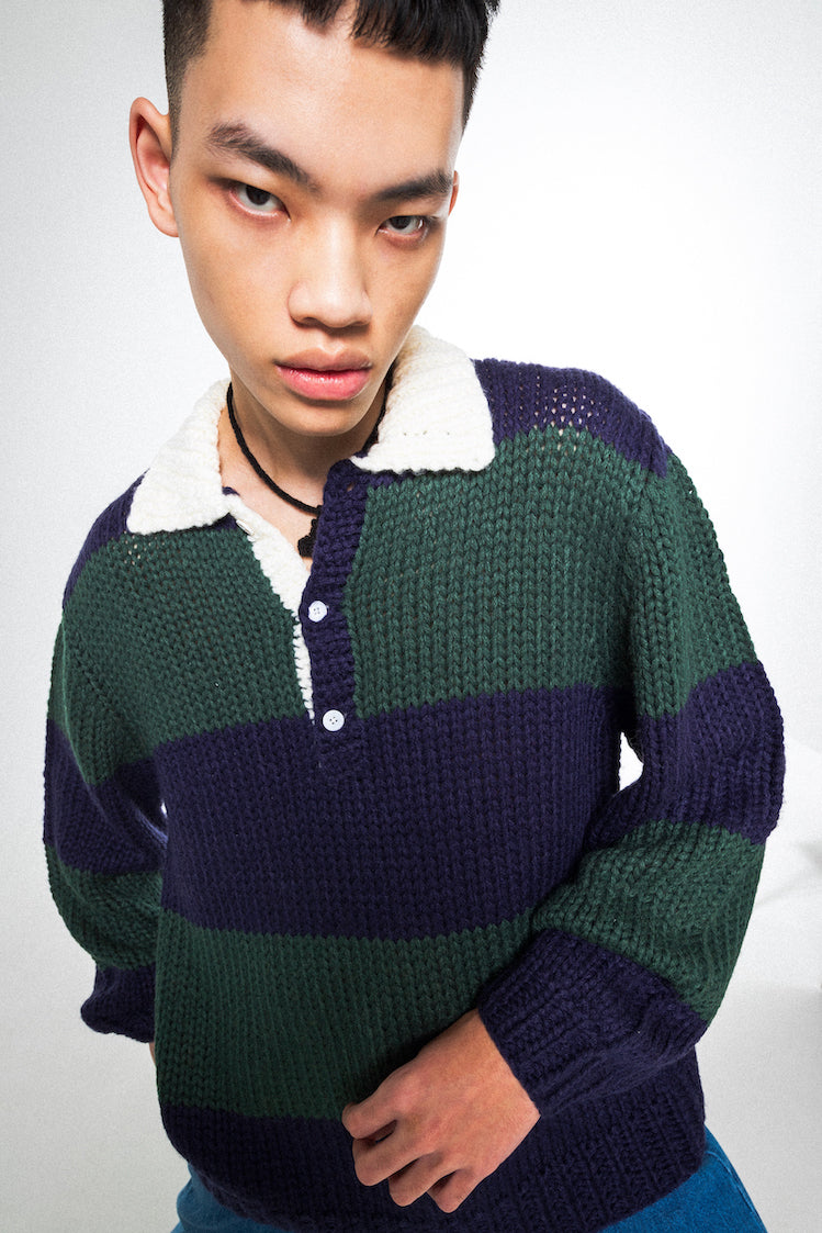 HAND KNITTING RUGBY SHIRT (NAVY)