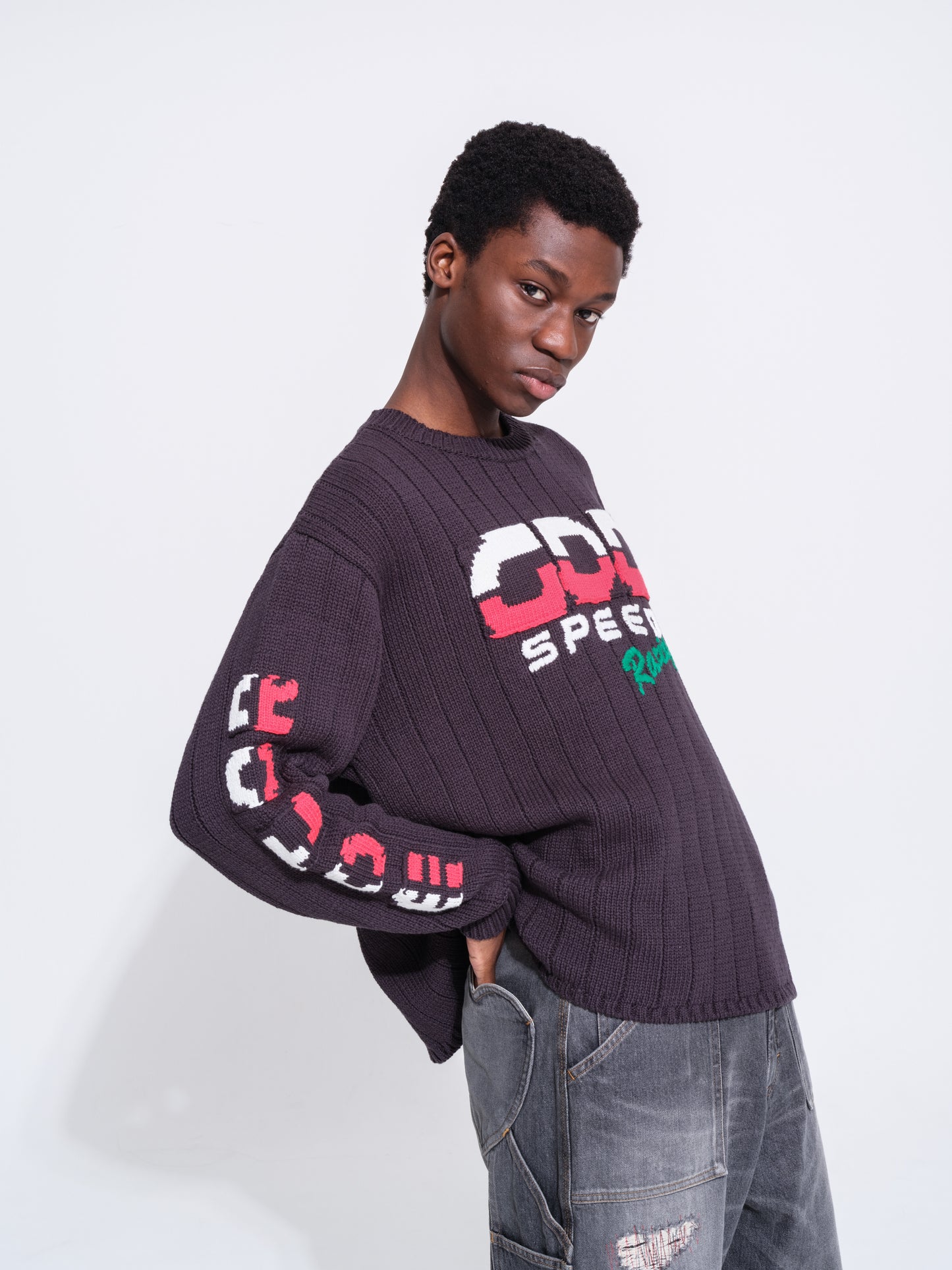 KNITTED RACING SWEATER (BLACK)