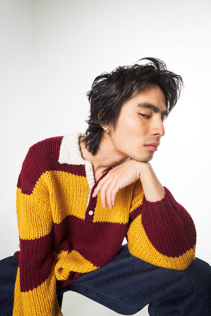 HAND KNITTING RUGBY SHIRT (WINE RED)